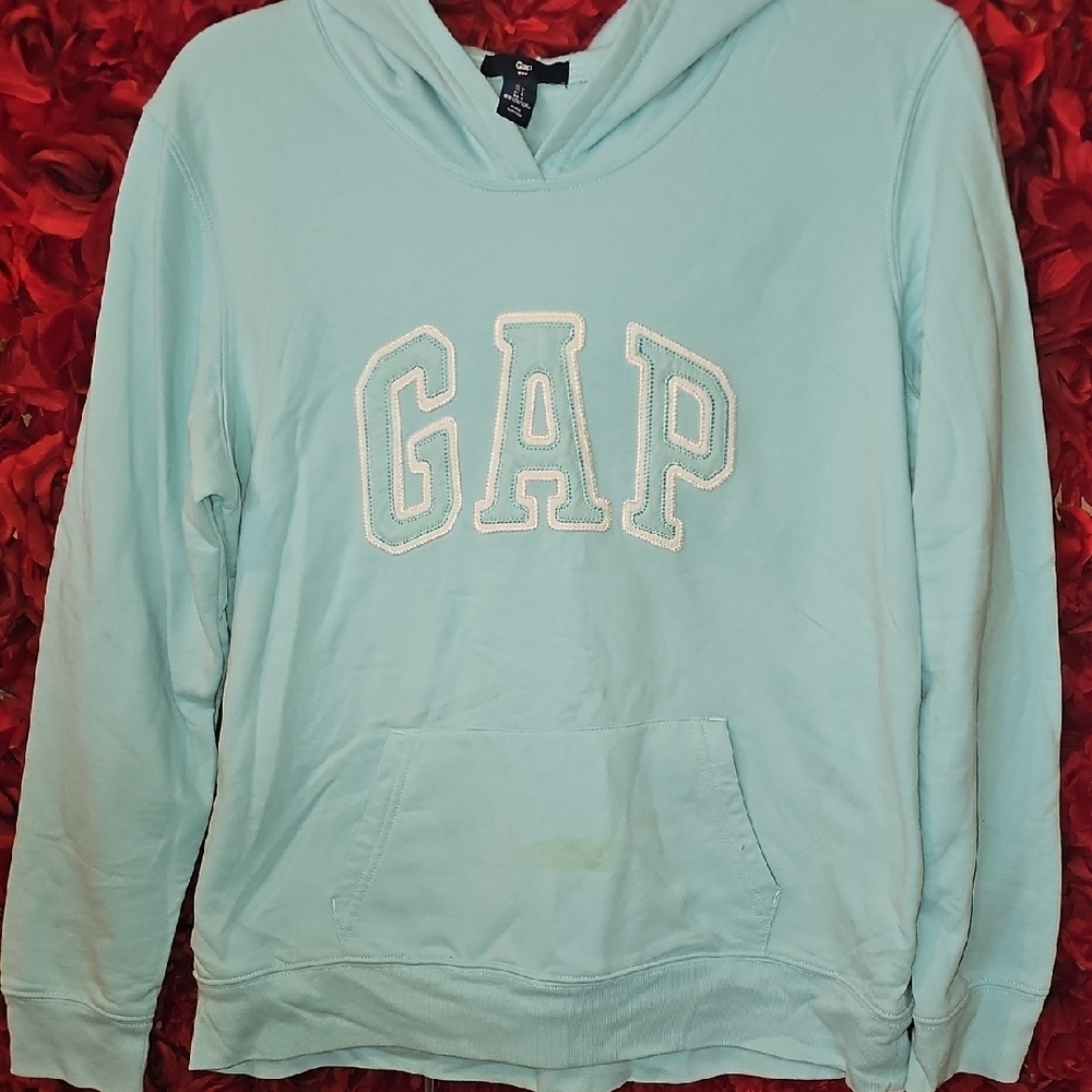 GAP Women's Sky Blue Hoodie Size Large (Stain In Front- See Pic)